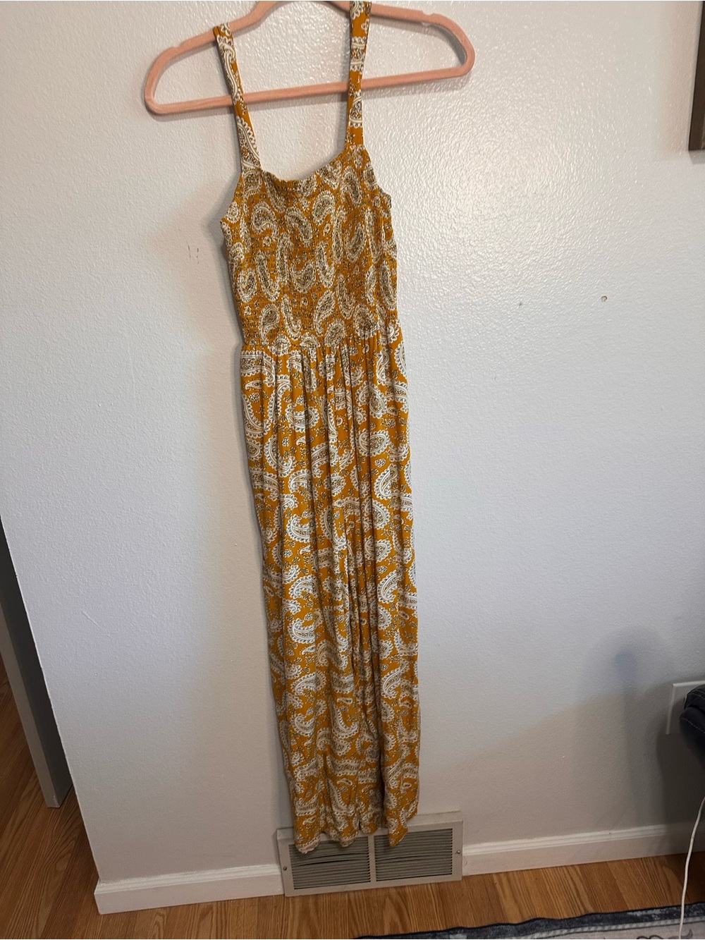 Smocked Paisley Maxi Dress in Mustard Yellow